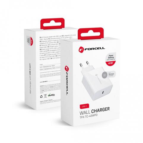 Forcell wall charger with usb type c cable - 3a